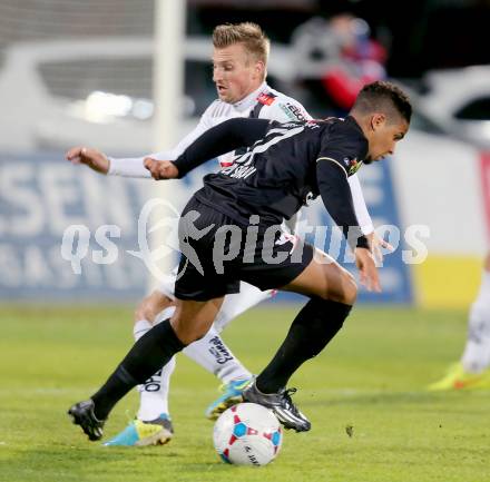 Fussball Bundesliga. RZ Pellets WAC gegen Cashpoint SCR Altach. Manuel Kerhe, (WAC), Ismail Tajouri  (Altach). Wolfsberg, am 25.10.2014.
Foto: Kuess

---
pressefotos, pressefotografie, kuess, qs, qspictures, sport, bild, bilder, bilddatenbank