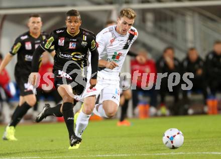 Fussball Bundesliga. RZ Pellets WAC gegen Cashpoint SCR Altach. Michael Sollbauer, (WAC),  Ismail Tajouri (Altach). Wolfsberg, am 25.10.2014.
Foto: Kuess

---
pressefotos, pressefotografie, kuess, qs, qspictures, sport, bild, bilder, bilddatenbank