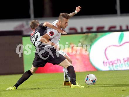 Fussball Bundesliga. RZ Pellets WAC gegen Cashpoint SCR Altach. Peter Zulj,  (WAC), Lukas Jaeger (Altach). Wolfsberg, am 25.10.2014.
Foto: Kuess

---
pressefotos, pressefotografie, kuess, qs, qspictures, sport, bild, bilder, bilddatenbank