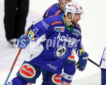 EBEL. Eishockey Bundesliga. EC VSV gegen Dornbirner Eishockey Club.  Torjubel Benjamin Petrik (VSV). Villach, am 26.10.2014.
Foto: Kuess 


---
pressefotos, pressefotografie, kuess, qs, qspictures, sport, bild, bilder, bilddatenbank