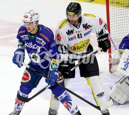 EBEL. Eishockey Bundesliga. EC VSV gegen Dornbirner Eishockey Club.  Stefan Bacher, (VSV), Guillaume Desbiens  (Dornbirn). Villach, am 26.10.2014.
Foto: Kuess 


---
pressefotos, pressefotografie, kuess, qs, qspictures, sport, bild, bilder, bilddatenbank