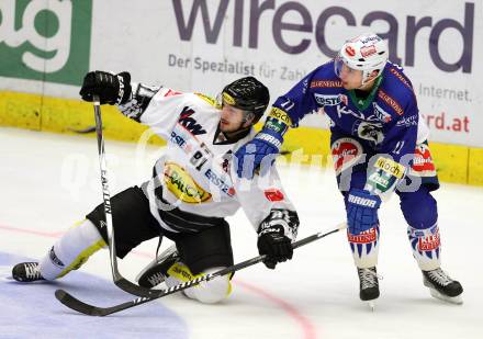 EBEL. Eishockey Bundesliga. EC VSV gegen Dornbirner Eishockey Club.  Mark Santorelli,  (VSV), Robert Lembacher (Dornbirn). Villach, am 26.10.2014.
Foto: Kuess 


---
pressefotos, pressefotografie, kuess, qs, qspictures, sport, bild, bilder, bilddatenbank