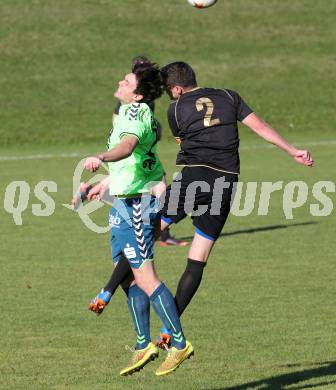 Fussball. Kaerntner Liga. Koettmannsdorf gegen SV Feldkirchen/SV Oberglan. Christian Hutter (Koettmannsdorf), Andreas Tiffner (Feldkirchen/SV Oberglan). Koettmannsdorf, 26.10.2014.
Foto: Kuess
---
pressefotos, pressefotografie, kuess, qs, qspictures, sport, bild, bilder, bilddatenbank