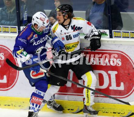 EBEL. Eishockey Bundesliga. EC VSV gegen Dornbirner Eishockey Club.  Stefan Bacher,  (VSV), Martin Mairitsch (Dornbirn). Villach, am 26.10.2014.
Foto: Kuess 


---
pressefotos, pressefotografie, kuess, qs, qspictures, sport, bild, bilder, bilddatenbank