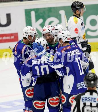 EBEL. Eishockey Bundesliga. EC VSV gegen Dornbirner Eishockey Club.  Torjubel Eric Hunter, Stefan Bacher, Geoff Waugh, Brock McBride, Mark Santorelli (VSV). Villach, am 26.10.2014.
Foto: Kuess 


---
pressefotos, pressefotografie, kuess, qs, qspictures, sport, bild, bilder, bilddatenbank