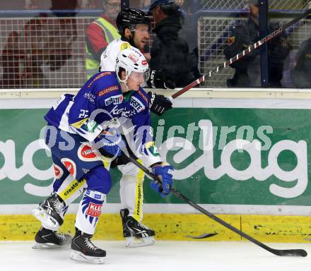 EBEL. Eishockey Bundesliga. EC VSV gegen Dornbirner Eishockey Club.  Adis Alagic, (VSV), Nicholas Crawford (Dornbirn). Villach, am 26.10.2014.
Foto: Kuess 


---
pressefotos, pressefotografie, kuess, qs, qspictures, sport, bild, bilder, bilddatenbank