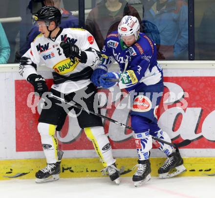 EBEL. Eishockey Bundesliga. EC VSV gegen Dornbirner Eishockey Club.  Patrick Platzer, (VSV), Olivier Magnan Grenier  (Dornbirn). Villach, am 26.10.2014.
Foto: Kuess 


---
pressefotos, pressefotografie, kuess, qs, qspictures, sport, bild, bilder, bilddatenbank