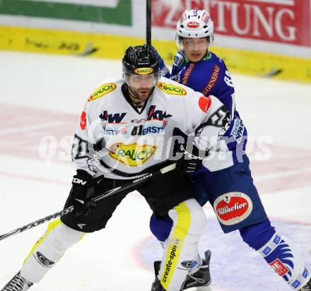 EBEL. Eishockey Bundesliga. EC VSV gegen Dornbirner Eishockey Club.  Stefan Bacher,  (VSV), Guillaume Desbiens (Dornbirn). Villach, am 26.10.2014.
Foto: Kuess 


---
pressefotos, pressefotografie, kuess, qs, qspictures, sport, bild, bilder, bilddatenbank