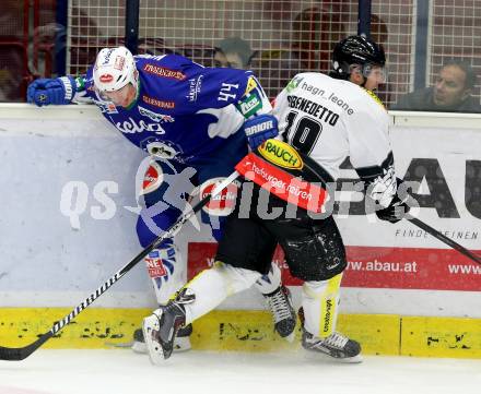 EBEL. Eishockey Bundesliga. EC VSV gegen Dornbirner Eishockey Club.  Geoff Waugh, (VSV), Justin Di Benedetto (Dornbirn). Villach, am 26.10.2014.
Foto: Kuess 


---
pressefotos, pressefotografie, kuess, qs, qspictures, sport, bild, bilder, bilddatenbank