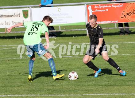 Fussball. Kaerntner Liga. Koettmannsdorf gegen SV Feldkirchen/SV Oberglan. Aner Mandzic (Koettmannsdorf), David Stefan Pein (Feldkirchen/SV Oberglan). Koettmannsdorf, 26.10.2014.
Foto: Kuess
---
pressefotos, pressefotografie, kuess, qs, qspictures, sport, bild, bilder, bilddatenbank