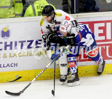 EBEL. Eishockey Bundesliga. EC VSV gegen Dornbirner Eishockey Club.  Nico Brunner, (VSV), Guillaume Desbiens  (Dornbirn). Villach, am 26.10.2014.
Foto: Kuess 


---
pressefotos, pressefotografie, kuess, qs, qspictures, sport, bild, bilder, bilddatenbank