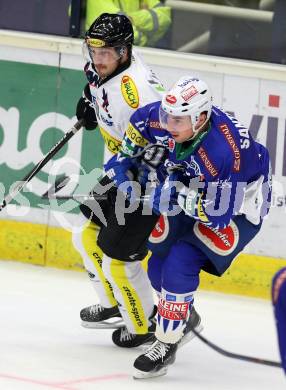 EBEL. Eishockey Bundesliga. EC VSV gegen Dornbirner Eishockey Club.  Mark Santorelli,  (VSV), Robert Lembacher (Dornbirn). Villach, am 26.10.2014.
Foto: Kuess 


---
pressefotos, pressefotografie, kuess, qs, qspictures, sport, bild, bilder, bilddatenbank