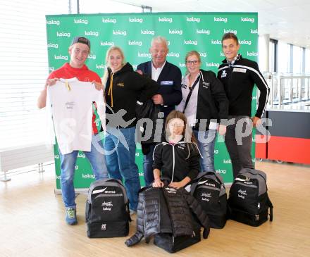 Kaernten Sport Package Uebergabe.  Felix Oschmautz (Kajak), Irena Rohrer (Wasserski), Reinhard Tellian,  Kerstin Mueller (Eisstocksport), Marcel Pachteu (Triathlon), Rosa Donner (Segeln). Klagenfurt, 27.10.2014.
Foto: Kuess 
---
pressefotos, pressefotografie, kuess, qs, qspictures, sport, bild, bilder, bilddatenbank