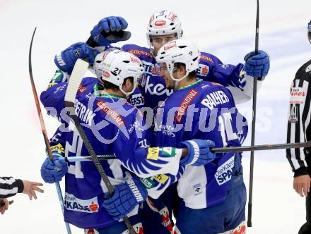 EBEL. Eishockey Bundesliga. EC VSV gegen HC TWK Innsbruck. Torjubel Benjamin Petrik, Stefan Bacher, Daniel Nageler, Adis Alagic (VSV). Villach, am 28.10.2014.
Foto: Kuess 


---
pressefotos, pressefotografie, kuess, qs, qspictures, sport, bild, bilder, bilddatenbank