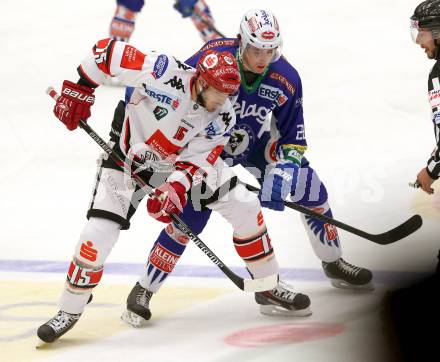 EBEL. Eishockey Bundesliga. EC VSV gegen HC TWK Innsbruck. Adis Alagic,  (VSV), Kris Beech (Innsbruck). Villach, am 28.10.2014.
Foto: Kuess 


---
pressefotos, pressefotografie, kuess, qs, qspictures, sport, bild, bilder, bilddatenbank