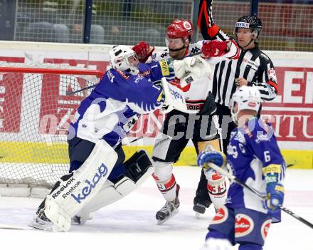 EBEL. Eishockey Bundesliga. EC VSV gegen HC TWK Innsbruck. Jean Philippe Lamoureux,   (VSV), Matt Siddall (Innsbruck). Villach, am 28.10.2014.
Foto: Kuess 


---
pressefotos, pressefotografie, kuess, qs, qspictures, sport, bild, bilder, bilddatenbank