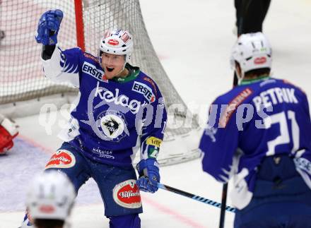 EBEL. Eishockey Bundesliga. EC VSV gegen HC TWK Innsbruck. Torjubel Daniel Nageler, Benjamin Petrik (VSV). Villach, am 28.10.2014.
Foto: Kuess 


---
pressefotos, pressefotografie, kuess, qs, qspictures, sport, bild, bilder, bilddatenbank