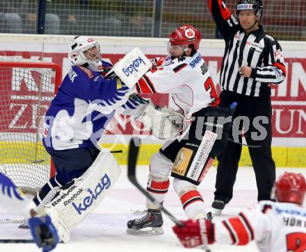 EBEL. Eishockey Bundesliga. EC VSV gegen HC TWK Innsbruck. Jean Philippe Lamoureux,   (VSV), Matt Siddall (Innsbruck). Villach, am 28.10.2014.
Foto: Kuess 


---
pressefotos, pressefotografie, kuess, qs, qspictures, sport, bild, bilder, bilddatenbank