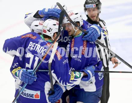 EBEL. Eishockey Bundesliga. EC VSV gegen HC TWK Innsbruck.  Torjubel Benjamin Petrik, Stefan Bacher, Daniel Nageler, Adis Alagic (VSV). Villach, am 28.10.2014.
Foto: Kuess 


---
pressefotos, pressefotografie, kuess, qs, qspictures, sport, bild, bilder, bilddatenbank