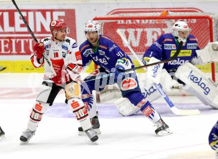 EBEL. Eishockey Bundesliga. EC VSV gegen HC TWK Innsbruck.  Mario Altmann, Jean Philippe Lamoureux, (VSV), Patrick Moessmer (Innsbruck). Villach, am 28.10.2014.
Foto: Kuess 


---
pressefotos, pressefotografie, kuess, qs, qspictures, sport, bild, bilder, bilddatenbank