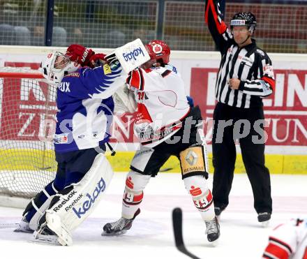 EBEL. Eishockey Bundesliga. EC VSV gegen HC TWK Innsbruck. Jean Philippe Lamoureux,   (VSV), Matt Siddall (Innsbruck). Villach, am 28.10.2014.
Foto: Kuess 


---
pressefotos, pressefotografie, kuess, qs, qspictures, sport, bild, bilder, bilddatenbank