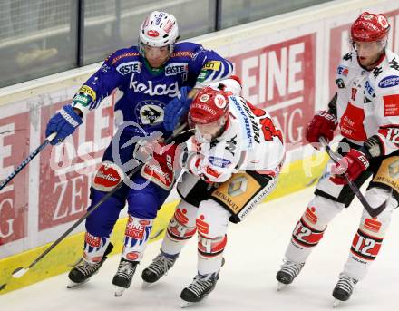 EBEL. Eishockey Bundesliga. EC VSV gegen HC TWK Innsbruck.  Brock McBride,  (VSV), Florian Pedevilla (Innsbruck). Villach, am 28.10.2014.
Foto: Kuess 


---
pressefotos, pressefotografie, kuess, qs, qspictures, sport, bild, bilder, bilddatenbank