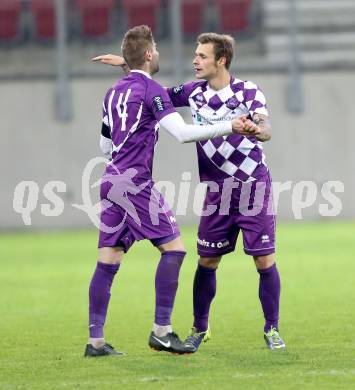 Fussball Regionalliga. SK Austria Klagenfurt gegen Lafnitz. Torjubel Armend Spreco, Rajko Rep (Austria Klagenfurt). Klagenfurt, 31.10.2014.
foto: Kuess
---
pressefotos, pressefotografie, kuess, qs, qspictures, sport, bild, bilder, bilddatenbank