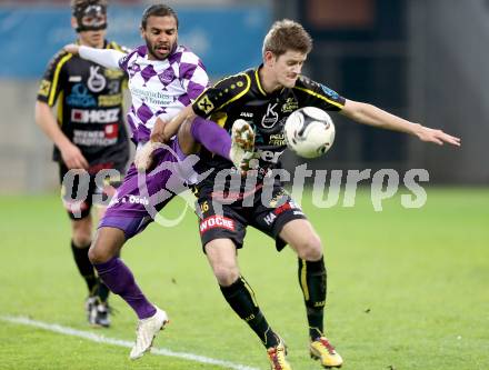 Fussball Regionalliga. SK Austria Klagenfurt gegen Lafnitz. Tyron Marcel Mc Cargo, (Austria Klagenfurt), Christoph Friedl (Lafnitz). Klagenfurt, 31.10.2014.
foto: Kuess
---
pressefotos, pressefotografie, kuess, qs, qspictures, sport, bild, bilder, bilddatenbank