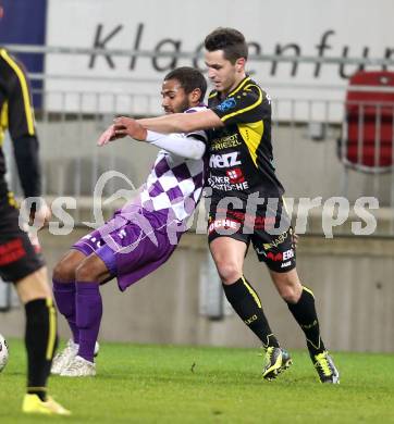 Fussball Regionalliga. SK Austria Klagenfurt gegen Lafnitz. Tyron Marcel Mc Cargo, (Austria Klagenfurt), Michael Koelbl (Lafnitz). Klagenfurt, 31.10.2014.
foto: Kuess
---
pressefotos, pressefotografie, kuess, qs, qspictures, sport, bild, bilder, bilddatenbank