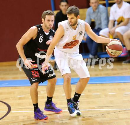 Basketball 2. Bundesliga. Woerthersee Piraten gegen BK Mattersburg Rocks.  Christian Erschen, (Piraten), David Jandl  (Mattersburg). Klagenfurt, am 1.11.2014.
Foto: Kuess
---
pressefotos, pressefotografie, kuess, qs, qspictures, sport, bild, bilder, bilddatenbank