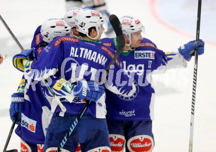 EBEL. Eishockey Bundesliga. EC VSV gegen EHC LIWEST Linz. Torjubel Cole Jarrett, Mario Altmann, Mark Santorelli, Sean Ringrose (VSV). Villach, am 2.11.2014.
Foto: Kuess 


---
pressefotos, pressefotografie, kuess, qs, qspictures, sport, bild, bilder, bilddatenbank