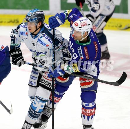 EBEL. Eishockey Bundesliga. EC VSV gegen EHC LIWEST Linz. Cole jarrett,  (VSV), Matthias Iberer (Linz). Villach, am 2.11.2014.
Foto: Kuess 


---
pressefotos, pressefotografie, kuess, qs, qspictures, sport, bild, bilder, bilddatenbank