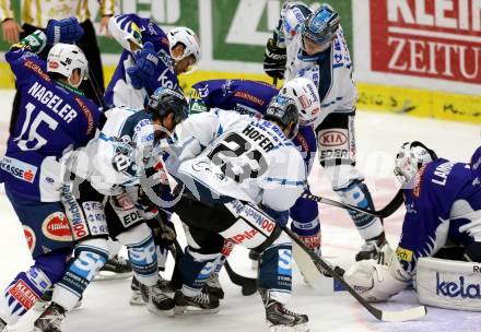 EBEL. Eishockey Bundesliga. EC VSV gegen EHC LIWEST Linz.  Daniel Nageler, Cole Jarrett, Stefan Bacher, Jean Philippe Lamoureux,  (VSV), Fabio Hofer, Rob Hisey (Linz). Villach, am 2.11.2014.
Foto: Kuess 


---
pressefotos, pressefotografie, kuess, qs, qspictures, sport, bild, bilder, bilddatenbank