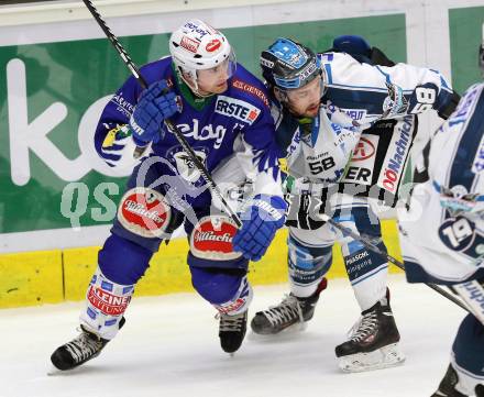 EBEL. Eishockey Bundesliga. EC VSV gegen EHC LIWEST Linz.  SEan Ringrose, (VSV),  Sebastien Piche (Linz). Villach, am 2.11.2014.
Foto: Kuess 


---
pressefotos, pressefotografie, kuess, qs, qspictures, sport, bild, bilder, bilddatenbank