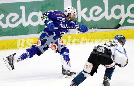 EBEL. Eishockey Bundesliga. EC VSV gegen EHC LIWEST Linz. Francois Fortier, (VSV), Fabio Hofer  (Linz). Villach, am 2.11.2014.
Foto: Kuess 


---
pressefotos, pressefotografie, kuess, qs, qspictures, sport, bild, bilder, bilddatenbank