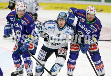 EBEL. Eishockey Bundesliga. EC VSV gegen EHC LIWEST Linz.  Stefan Bacher, Cole jarrett, (VSV), Matthias Iberer  (Linz). Villach, am 2.11.2014.
Foto: Kuess 


---
pressefotos, pressefotografie, kuess, qs, qspictures, sport, bild, bilder, bilddatenbank