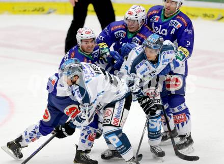 EBEL. Eishockey Bundesliga. EC VSV gegen EHC LIWEST Linz. SEan Ringrose, Mario Altmann, Cole Jarrett,  (VSV), Rob Hisey, Fabio Hofer (Linz). Villach, am 2.11.2014.
Foto: Kuess 


---
pressefotos, pressefotografie, kuess, qs, qspictures, sport, bild, bilder, bilddatenbank