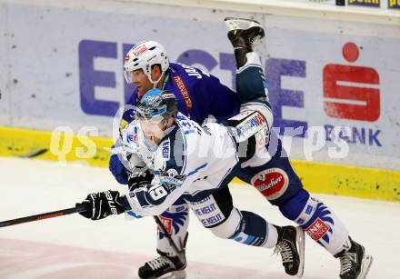 EBEL. Eishockey Bundesliga. EC VSV gegen EHC LIWEST Linz.  Cole Jarrett, (VSV), Andrew Jacob Kozek (Linz). Villach, am 2.11.2014.
Foto: Kuess 


---
pressefotos, pressefotografie, kuess, qs, qspictures, sport, bild, bilder, bilddatenbank