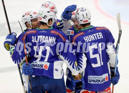 EBEL. Eishockey Bundesliga. EC VSV gegen EHC LIWEST Linz. Torjubel Cole Jarrett, Mario Altmann, Mark Santorelli, Sean Ringrose, Eric Hunter (VSV). Villach, am 2.11.2014.
Foto: Kuess 


---
pressefotos, pressefotografie, kuess, qs, qspictures, sport, bild, bilder, bilddatenbank