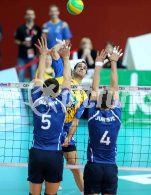 Volleyball Champions League. SK Posojilnica Aich/Dob gegen Olympiacos Piraeus. Rocamora Blazquez Daniel (Aich/Dob). Klagenfurt, am 5.11.2014.
Foto: Kuess
---
pressefotos, pressefotografie, kuess, qs, qspictures, sport, bild, bilder, bilddatenbank