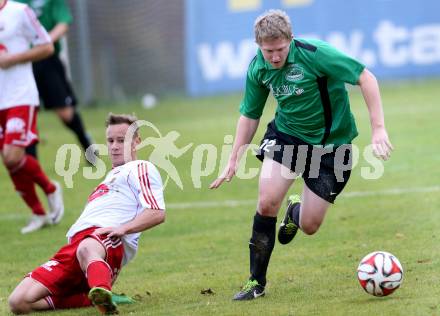 Fussball Unterliga Ost. Ludmannsdorf gegen Ulrichsberg. Michael Augustin Jakopitsch, (Ludmannsdorf), Michael Rauter  (Ulrichsberg). Ludmannsdorf, am 9.11.2014.
Foto: Kuess
---
pressefotos, pressefotografie, kuess, qs, qspictures, sport, bild, bilder, bilddatenbank