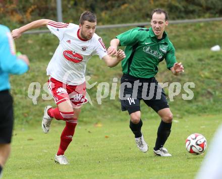 Fussball Unterliga Ost. Ludmannsdorf gegen Ulrichsberg. Marcel Quantschnig, (Ludmannsdorf), Martin Rauter Rauter  (Ulrichsberg). Ludmannsdorf, am 9.11.2014.
Foto: Kuess
---
pressefotos, pressefotografie, kuess, qs, qspictures, sport, bild, bilder, bilddatenbank