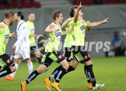 Fussball Bundesliga. RZ Pellets WAC gegen SK Puntigamer Sturm Graz. Torjubel Daniel Offenbacher (Graz). Klagenfiurt, am 8.11.2014.
Foto: Kuess

---
pressefotos, pressefotografie, kuess, qs, qspictures, sport, bild, bilder, bilddatenbank