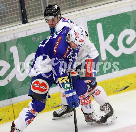 EBEL. Eishockey Bundesliga. EC VSV gegen SAPA Fehervar AV19. Benjamin Petrik, (VSV),  Kevin Wehrs (Alba Volan). Villach, am 2.11.2014.
Foto: Kuess 


---
pressefotos, pressefotografie, kuess, qs, qspictures, sport, bild, bilder, bilddatenbank