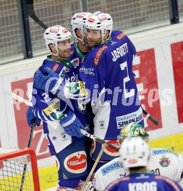 EBEL. Eishockey Bundesliga. EC VSV gegen SAPA Fehervar AV19. Torjubel Darren Haydar, Marco Pewal, Cole Jarrett (VSV). Villach, am 2.11.2014.
Foto: Kuess 


---
pressefotos, pressefotografie, kuess, qs, qspictures, sport, bild, bilder, bilddatenbank