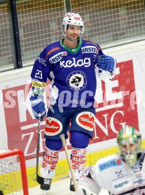 EBEL. Eishockey Bundesliga. EC VSV gegen SAPA Fehervar AV19.  Torjubel Darren Haydar (VSV). Villach, am 2.11.2014.
Foto: Kuess 


---
pressefotos, pressefotografie, kuess, qs, qspictures, sport, bild, bilder, bilddatenbank