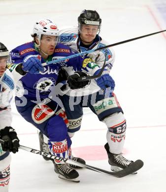 EBEL. Eishockey Bundesliga. EC VSV gegen SAPA Fehervar AV19. Brock McBride,  (VSV), Kevin Wehrs (Alba Volan). Villach, am 2.11.2014.
Foto: Kuess 


---
pressefotos, pressefotografie, kuess, qs, qspictures, sport, bild, bilder, bilddatenbank