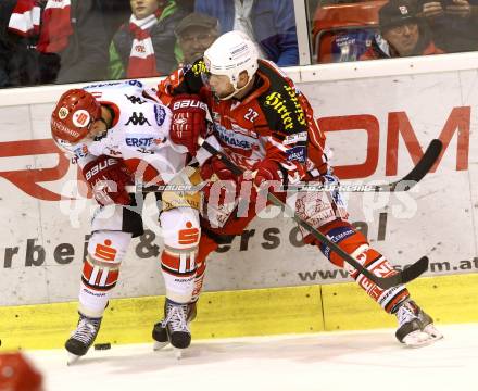 EBEL. Eishockey Bundesliga. KAC gegen HC TWK Innsbruck. Thomas Poeck,  (KAC), Alexander Hoeller (Innsbruck). Klagenfurt, am 14.11.2014.
Foto: Kuess 

---
pressefotos, pressefotografie, kuess, qs, qspictures, sport, bild, bilder, bilddatenbank