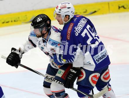 EBEL. Eishockey Bundesliga. EC VSV gegen SAPA Fehervar AV19. Marius Goehringer,  (VSV), Benjamin Nemes (Alba Volan). Villach, am 2.11.2014.
Foto: Kuess 


---
pressefotos, pressefotografie, kuess, qs, qspictures, sport, bild, bilder, bilddatenbank