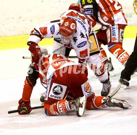 EBEL. Eishockey Bundesliga. KAC gegen HC TWK Innsbruck.  Jamie Lundmark,  (KAC), Marcus Olsson (Innsbruck). Klagenfurt, am 14.11.2014.
Foto: Kuess 

---
pressefotos, pressefotografie, kuess, qs, qspictures, sport, bild, bilder, bilddatenbank